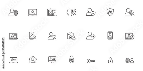 Single Line Vector Icons Set – Digital Identity Silhouette Style
