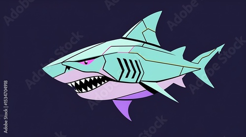 Cyber shark head in pastel vector lines, combining speed, power, and futuristic elegance beneath the surface.