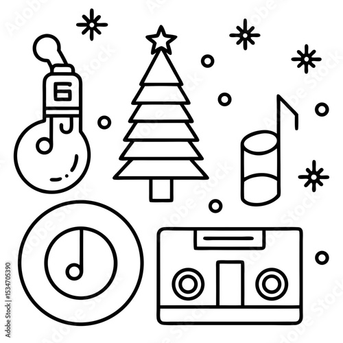 Minimal Christmas Music Icons Set