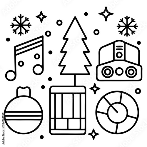Minimal Christmas Music Icons Set