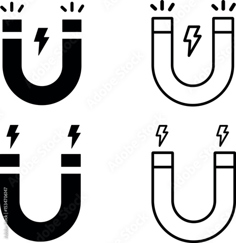 magnet icon on white background. Black color sign symbol logo illustration. Horseshoe Magnet. Magnetism, Attraction, or Magnetic field.