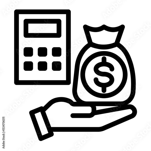 Financial Planning Icon - Manage Income & Costs (Outline Style)