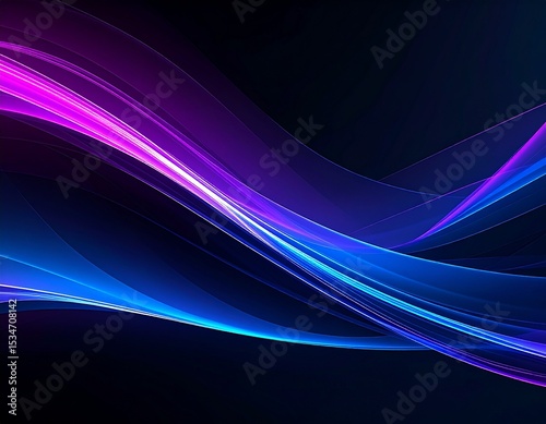 Abstract wallpaper with flowing neon purple and blue lines on a deep black background