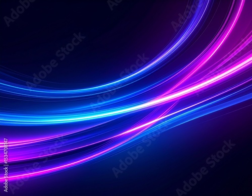 Abstract wallpaper with flowing neon purple and blue lines on a deep black background