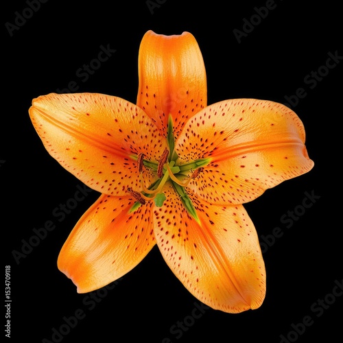 Wallpaper Mural Bright orange tiger lily with speckled petals showcases vibrant colors and intricate details, making it stunning focal point against black background Torontodigital.ca