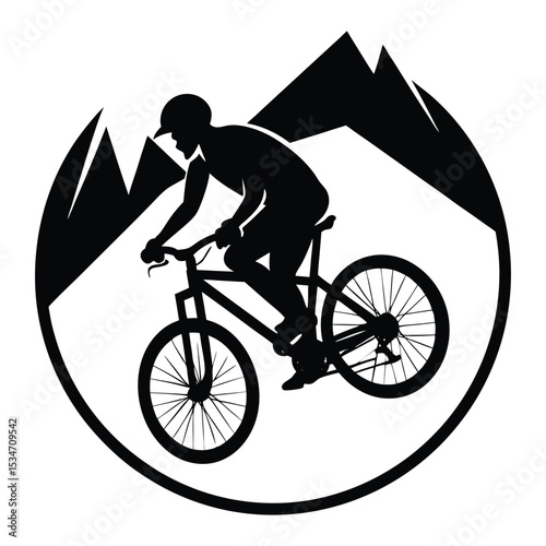 Silhouette of a rider conquering rugged trails on a mountain bike, capturing the thrill of adventure, freedom, and nature against a dramatic sky or sunset.
