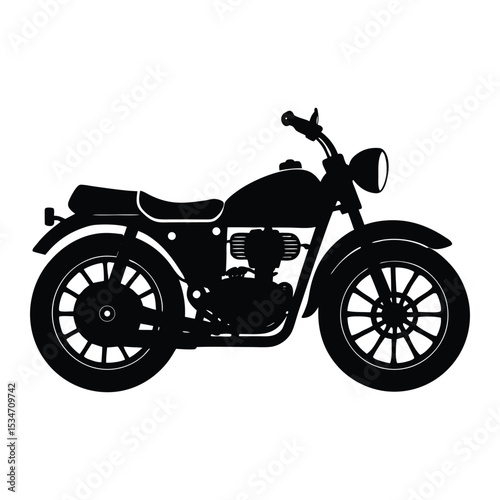 A bold vintage motorcycle silhouette with classic curves, retro handlebars, and spoked wheels—evoking the spirit of freedom, speed, and timeless adventure on the open road.
