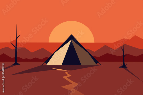 tent-by-cracked-desert-floor-with-cactus-silhouette