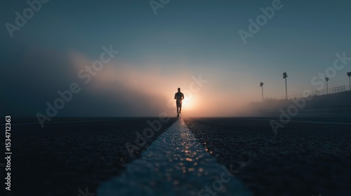 Silhouette of a Runner on Track During Sunset in Sport Stadium