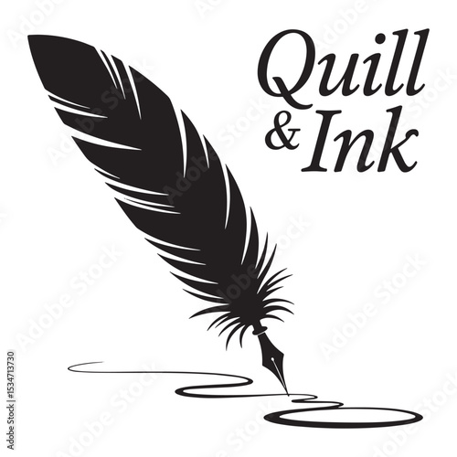 The Timeless Art of Writing: An elegant quill dips into a pool of ink, poised to begin a journey of storytelling, creating a visual ode to the art of writing.
