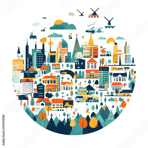 Lifestyle circle, vector style simple color