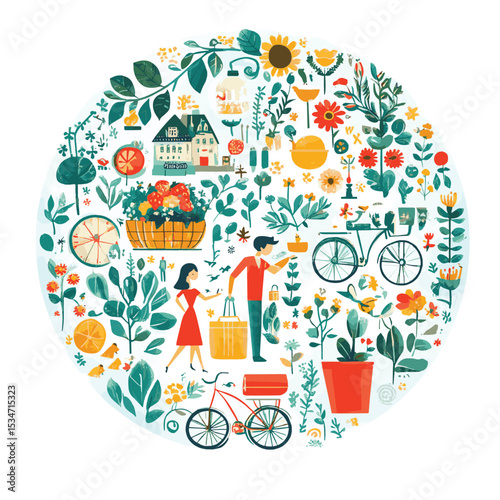 Lifestyle circle, vector style simple color