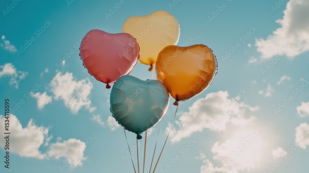 Fototapeta premium Heart-Shaped Balloons Floating in a Dreamy Sky