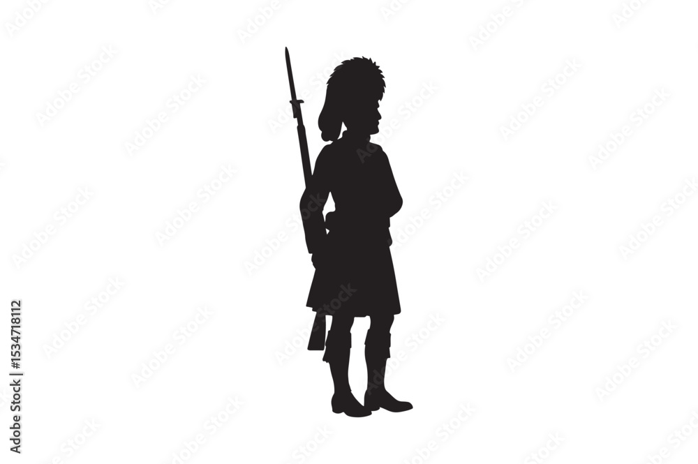 scottish soldier silhouette vector art illustration on white background scottish soldier silhouette vector art illustration on white background