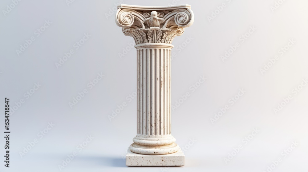 Obraz premium 3D render of a Greek-style column pedestal with sculpture on white background