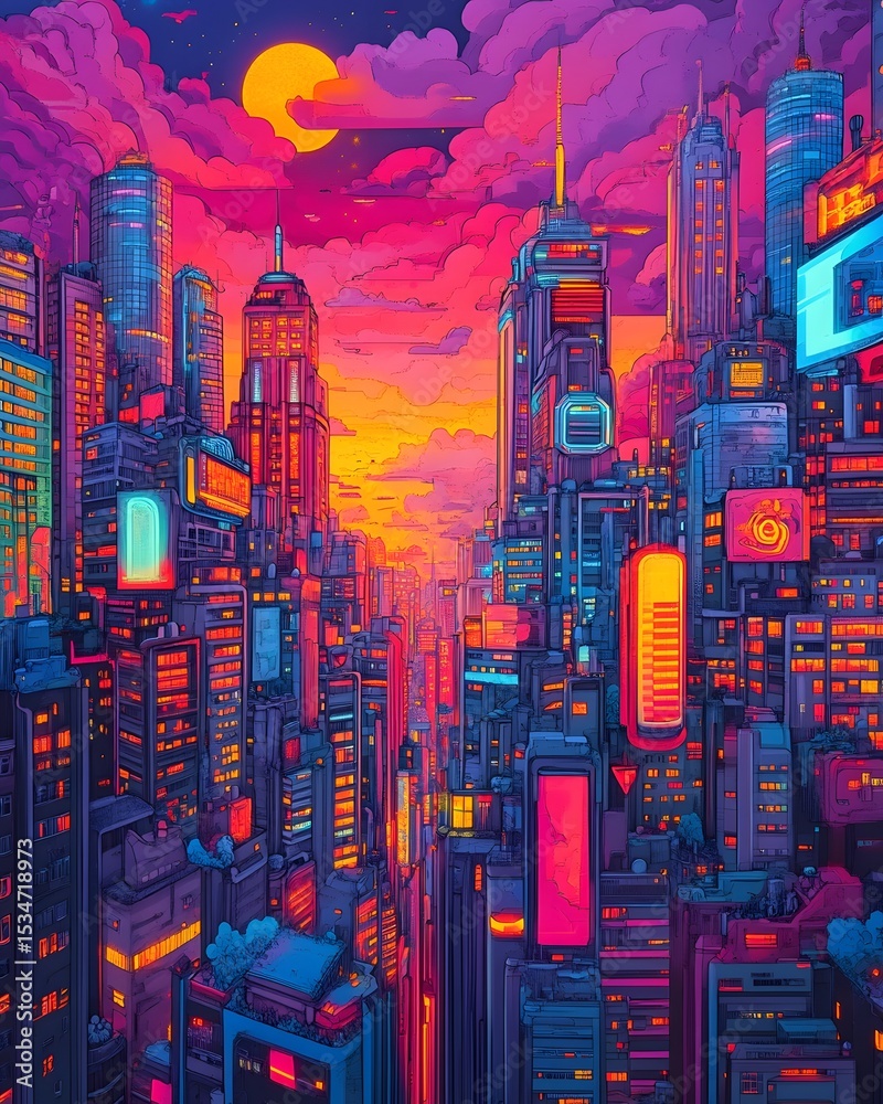 Obraz premium Hong Kong's urban skyline at night, a vibrant cityscape of business and architectural lights