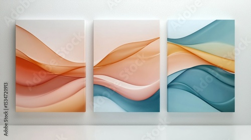 3D render of a modern art triptych canvas set on white background