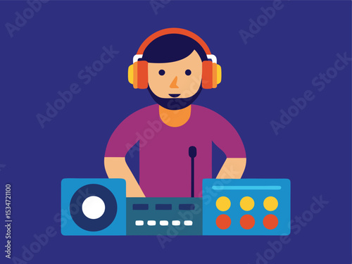 dj in headphones, DJ and Sound Mixer Illustration 