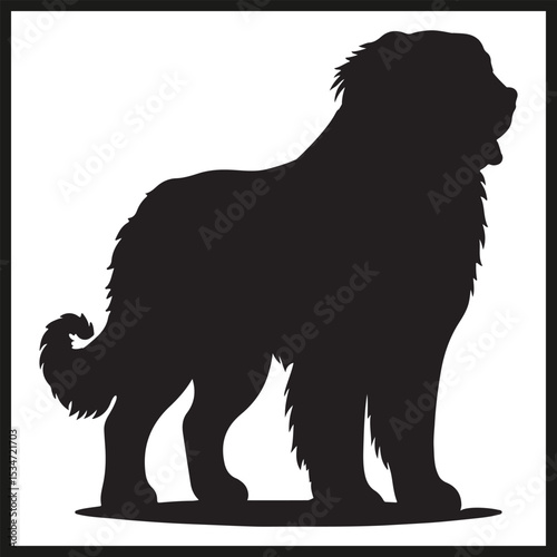 A black silhouette of a Bernese Mountain Dog
