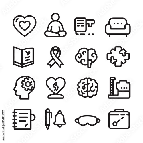 Collection of Simple Line Icons for Health, Wellness, and Mental Well-being