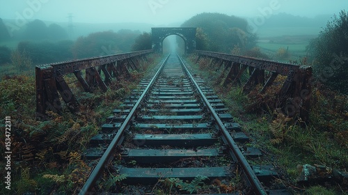 Misty, abandoned railway bridge