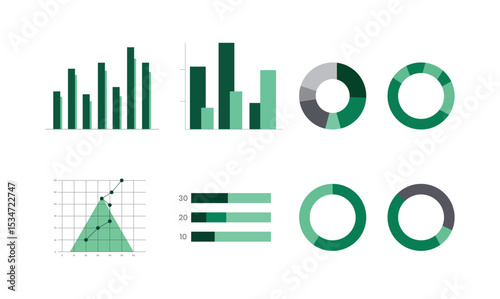 Modern Data Visualization Set with Charts and Graph Elements.