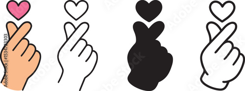 Korean Finger Heart Gesture Icons Set. Love, K-Pop, and Affection Symbols.