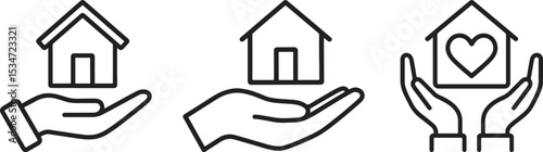 Hand Holding House Icon. Real Estate Home, Property and Mortgage Symbol.