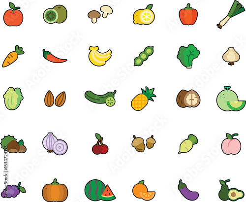 Icon collection of fruits and vegetables