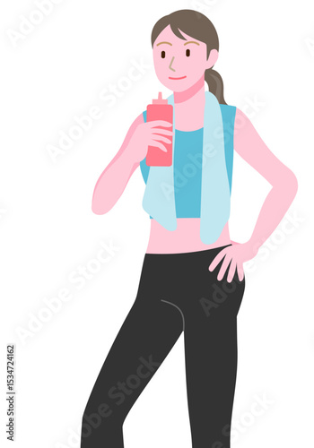 Young woman hydrating during training (vector illustration)