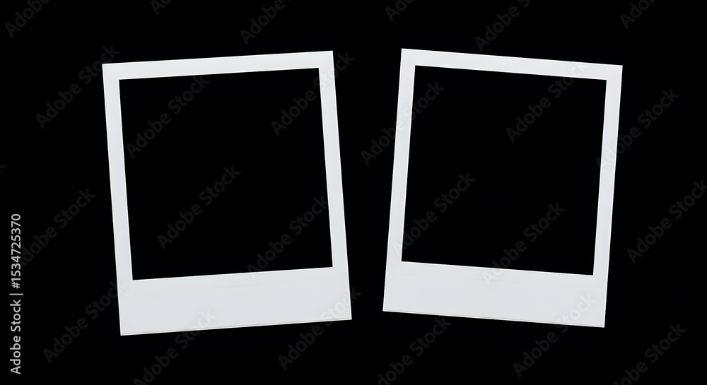 Two Blank White Instant Photo Frames on Black Background Two Blank White Instant Photo Frames on Black Background