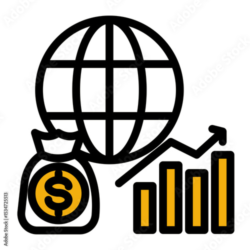 Global Market Expansion Icon - Business Growth Strategy (Outline Color Lineal Style)