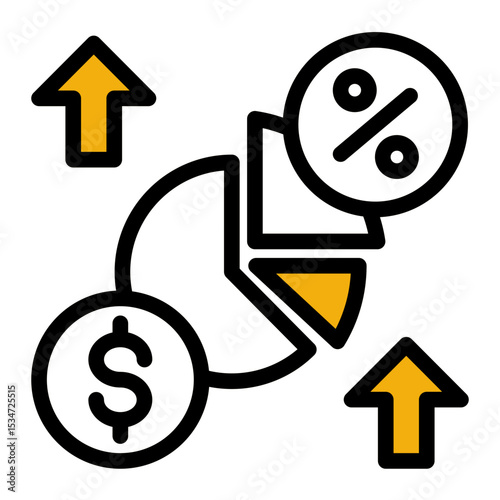 Financial Equity Growth Icon - Measure Profit Potential (Outline Color Lineal Style)