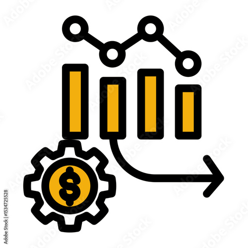 Value Decline Trend Icon - Economic Downturn Impact (Outline Color Lineal Style)