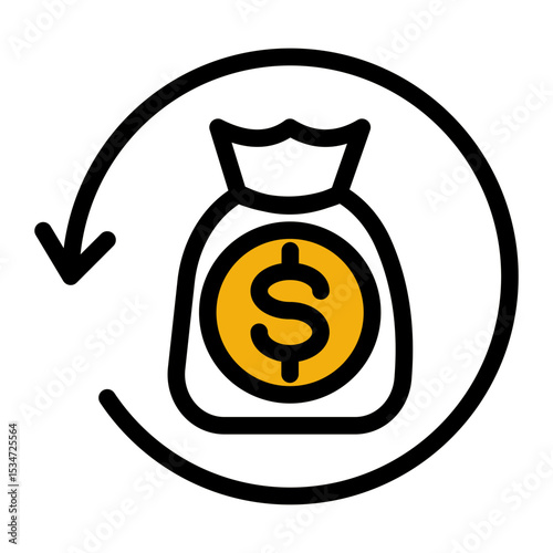Profit Refund Icon - Financial Value Recovery (Outline Color Lineal Style)
