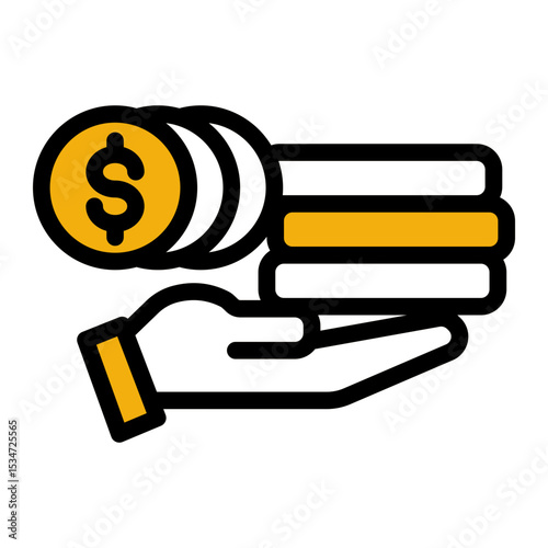 Earnings Reward Icon - Salary & Revenue Payout (Outline Color Lineal Style)