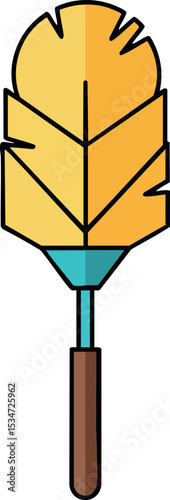 Feather Duster Cleaning Tool with Yellow Feather and Brown Handle Vector Illustration 