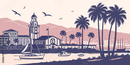 Silhouette of Oxnard with Ventura County Beachfront and Scenic Skyline