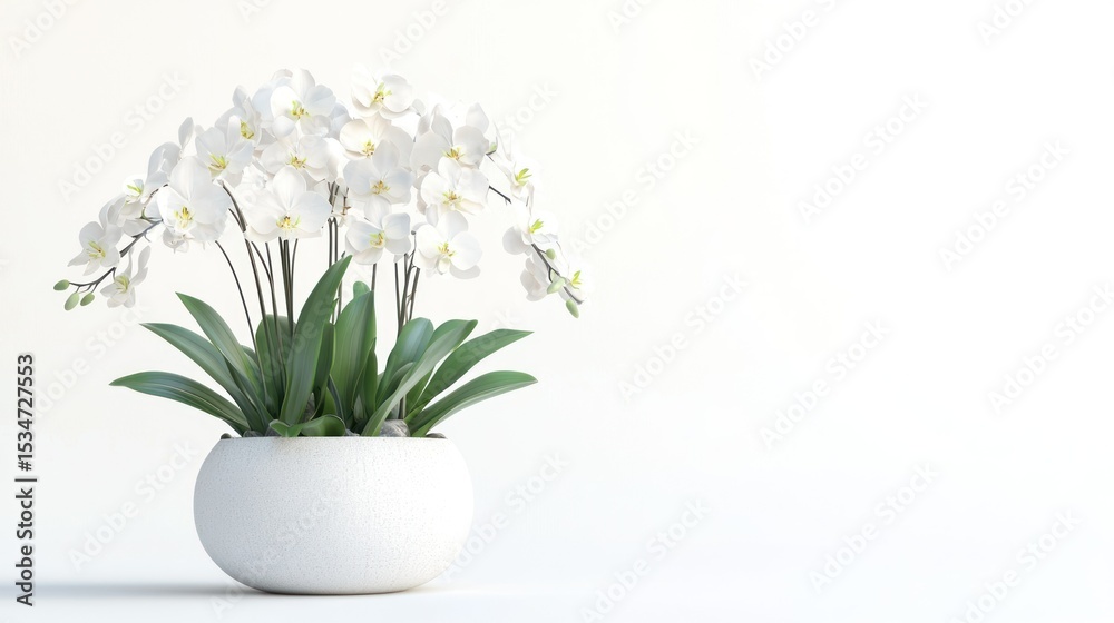 Fototapeta premium 3D render of an artificial orchid arrangement in modern vase on white background
