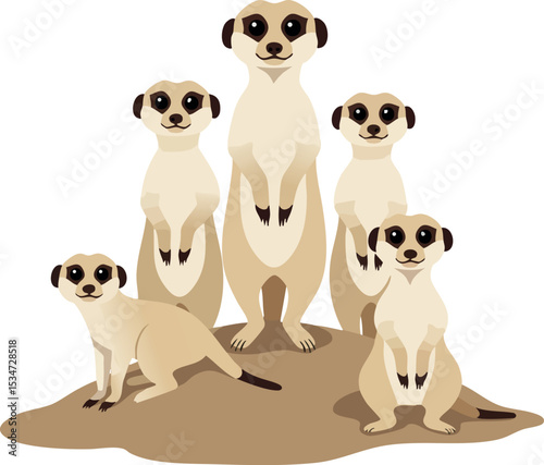 Meerkat Family Group Standing Together on Earth Vector Illustration 