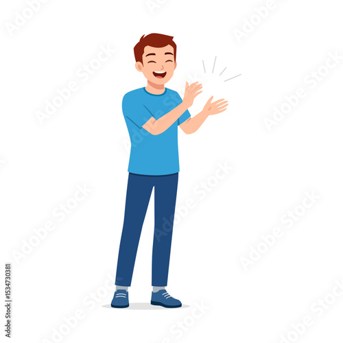 Cheerful man Clapping his hands, standing and smiling with a happy expression vector illustration