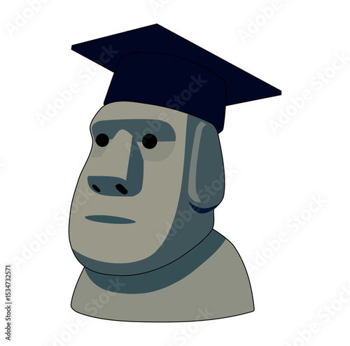 Cartoon Graduate Moai Stone Simple Design con Digital Source