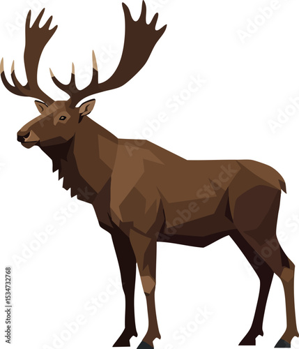 Moose standing wild animal wildlife forest brown antlers nature vector illustration 