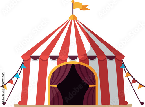 Circus tent with red and white stripes and decorative flags vector illustration 