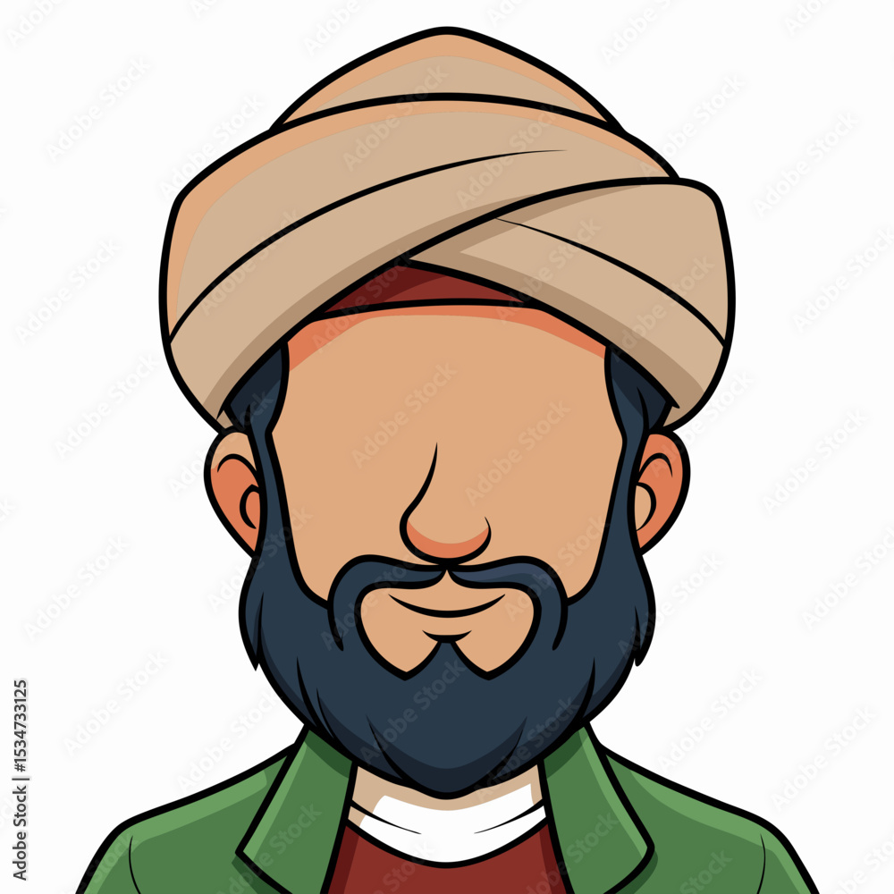 Obraz premium man wearing islamic turban colorful vector illustration, isolated on white background