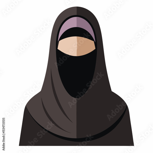 moslem niqab women colorful vector illustration, isolated on white background