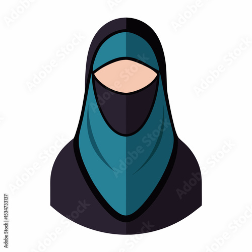 moslem niqab women colorful vector illustration, isolated on white background