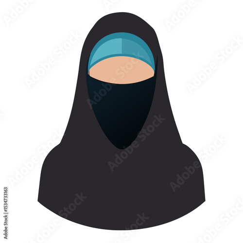 moslem niqab women colorful vector illustration, isolated on white background