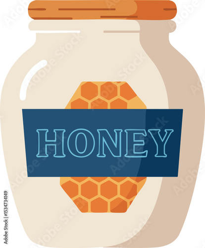 Honey jar with label and wooden lid vector illustration natural food concept 