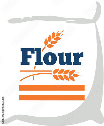 Flour bag packaging vector with wheat grains illustration for baking and cooking supplies 